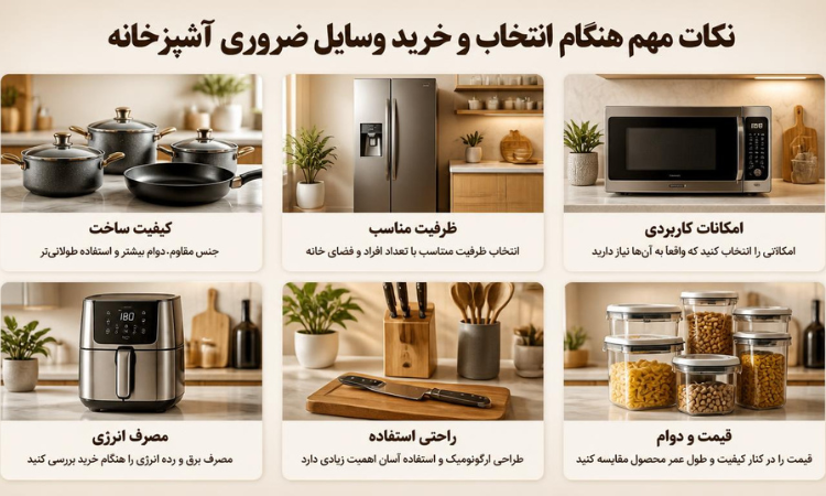 نکات مهم هنگام انتخاب و خرید وسایل ضروری آشپزخانه
